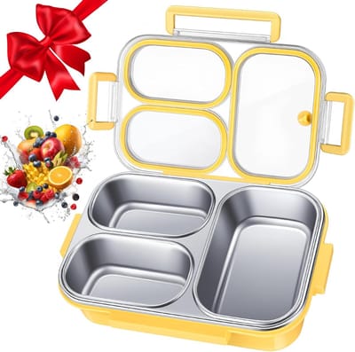Lunchbox-RVS Lunchbox met Vakken - Lekvrije Bento Box 3 Vakken 800ml - Roestvrijstalen Broodtrommel met Isolatielaag - Lunchbox voor School Kind en Volwassenen