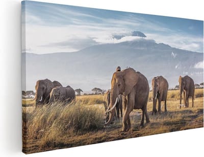 Artaza Canvas Schilderij Olifant - 40x20 cm - Klein - Wanddecoratie Afrika - Muurdecoratie Dieren - Schilderijen Op Canvas Kilimanjaro
