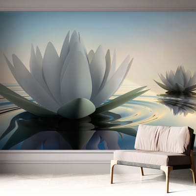 Coloray Zelfklevend Behang - Waterlelies Zelfklevend fotobehang - 312x250 cm - Wit Zelfklevend Behang - Voor de slaapkamer, woonkamer en badkamer. - Plakklare achterzijde - Stickerbehang op rol