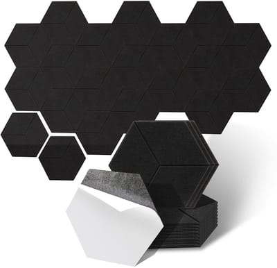 12 stuks Akoestische panelen Hexagon Zelfklevend Geluidsisolatie Vilt Wandpaneel Zwart