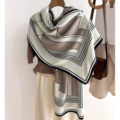 Écharpe rayée élégante fine respirante douce confortable châle style élégant couleur contrastée écharpe coupe-vent pour femmes 66X178CM gray