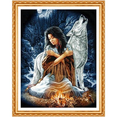 5D diamant broderie loup indien strass bricolage diamant peinture pleine ronde diamant peinture 20X30CM black