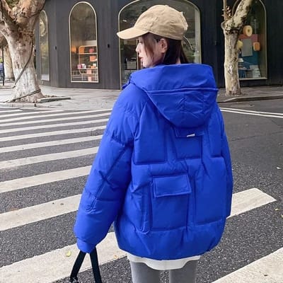 Winter Down Jacket Dames Capuchon Jas Dames Dikke Katoenen Gewatteerde Dames Overjas Plus Size Casual Losse Parka XL blauw