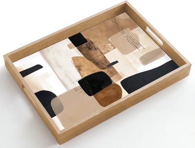 Dienblad hout 50x35 cm - Schootdienblad - Vlakken - Abstract - Zwart - Strepen - Borrelplank rechthoek - Plateau dienbladen
