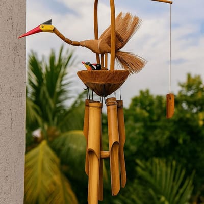 Bamboo Windgong - Natuurlijke Afwerking - Moeder en kuikens