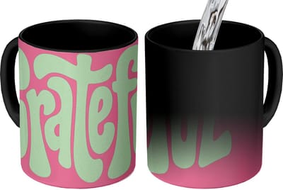 Magische Mok - Foto op Warmte Mokken - Koffiemok - Grateful - Groen - Grafisch - Vloeiend - Magic Mok - Beker - 350 ML - Theemok - Mok met Tekst