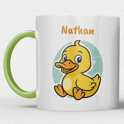 kindermok/kinderbeker | gepersonaliseerd met naam | met eend | groen | Schattige illustraties