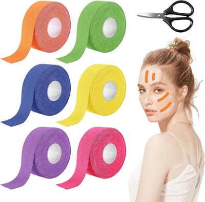 Multifunctionele Gezichtstape voor Lifting en Versteviging, Ademend en Anti-Rimpel, 6 Stuks voor Huidversteviging (1 inch X 5 m)