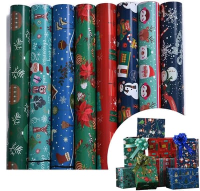 Dailygoods - 8 vellen Kerst Inpakpapier, 70 * 50 cm Kerst Gevouwen Papier Gerecycled Inpakpapier voor Xmas Cadeaupapier, DIY Kerstcadeaus Inpakken