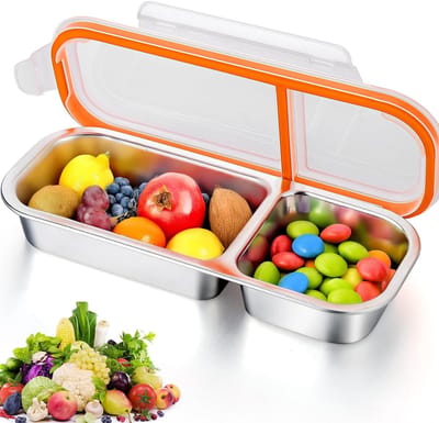Dailygoody - Snack Box RVS met 2 Compartimenten - Ideaal voor Kinderen, Bento Box voor Snoep, Noten en Meer