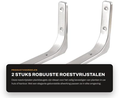 Dailygoods - 2 Stuks Robuuste Roestvrijstalen Plankbeugels L-vormig voor Wandmontage
