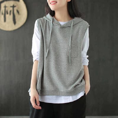 Gilet à capuche contenant du coton pour femmes Nouveau Pull ample Décontracté Polyvalent Sans manches Sweatshirt Haut pour femmes En résumé Utilisation pratique 2XL gray