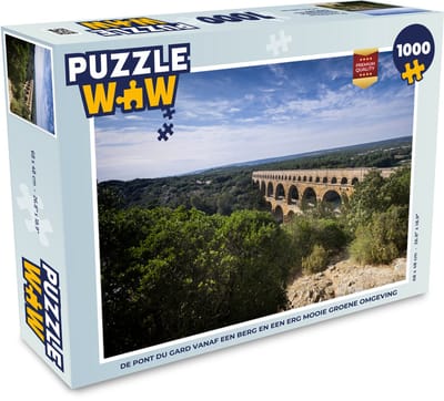 Puzzel De Pont du Gard vanaf een berg en een erg mooie groene omgeving - Legpuzzel - Puzzel 1000 stukjes volwassenen