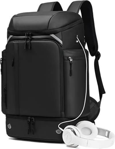 CarryQuest® - Heren Reistas Rugzak - 50L Capaciteit + USB & Koptelefoonaansluiting - Schoenentas - Waterdicht Oxford Doek - Laptoprugzak - Zwart