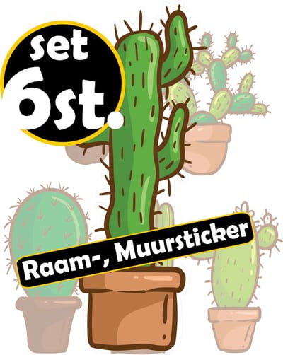 Jerma - Cactus - Raamdecoratie - Stickers - 6 st. - A ± 10 x 23.5 en B is ±8 x 13 cm - Zelfklevend