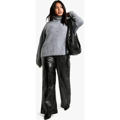 boohoo Dames Plus Croc Pu Straight Leg Broek | Black | Maat: 16