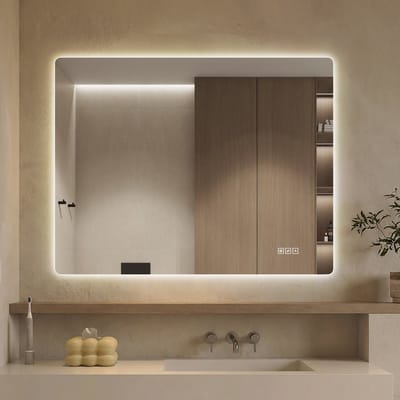 MIVRAY LED Badkamerspiegel – 70 x 90 cm – Traploos Dimbaar – Glas En Metaal – Zilver – Wandspiegel Voor Badkamer En Verzorging