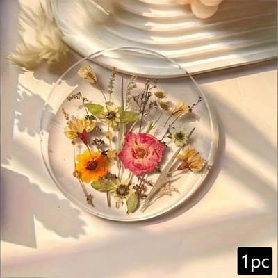 Gedroogde Bloemen Hars Onderzetters Set-4 Stuks Natuurlijke Gedroogde Bloemen Drankonderzetters Transparante Decoratie Onderzetters Voor Thuis Koffietafel beige