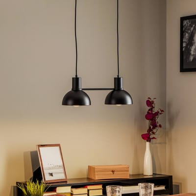 Lucande - hanglamp - 2lichts - ijzer - H: 16 cm - E27 - mat zwart