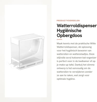 Dailygoods- Watterolhouder Hygiënisch - Watterrol Dispenser - Katoenen Rolhouder - Acryl Organizer - Uittrekbare Plank - Hoogwaardig Materiaal - Wattenhouder