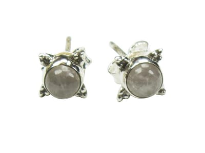 zilveren knop oorbellen rozenkwarts 925 zilver