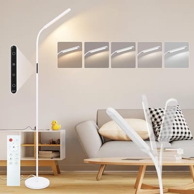 NETTLIFE LED Vloerlamp - 11W - Wit - Dimbaar - 3000K tot 6500K - 5 Kleurtemperaturen - 5 Helderheidsniveaus - Draaibare Leeslamp - Touch Bediening - 1 Uur Timer - Voor Woonkamer Kinderkamer Bank