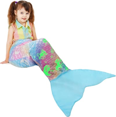 Oplichtende Zeemeermin Staartdeken Slaapzak Pluche Warm Fleece Cadeau Meisjes 155x50 cm