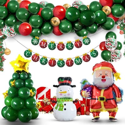 Fienosa Kerst Ballonnenboog - Kerst Thema - Kerstboom - Sneeuwpop - Rood Groen - Kerst Decoratie - Kerstcadeau - Kerst Ballonnen - Kerstman Ballon - Ballonnen boog - 88 stuks - Helium Ballonnen - Ballonnen Pilaar