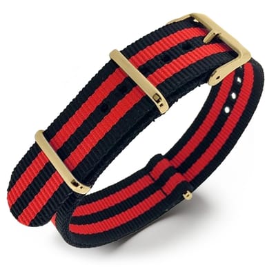 NATO Horlogeband G10 Military Nylon Strap - James Bond Rood -Goud Staal - 18mm