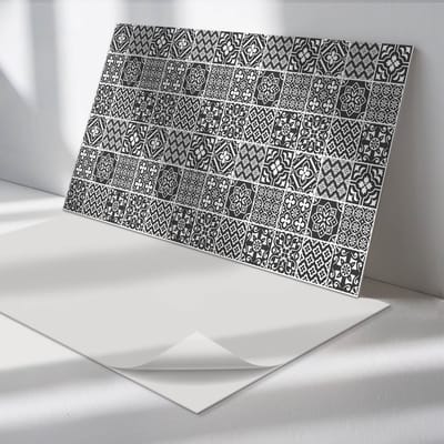 Wallfluent Vinyl Wandpaneel - Geometrische patronen in tegels Zelfklevend Muurpaneel - 100 cm x 50 cm - Zwart Vinyl Wandpaneel - 1 stuk - Rechthoekig Wandbekleding Vinyl - Texturen Wandpaneel - Vinyl Wandbekleding - Wandpaneel Keuken en Badkamer