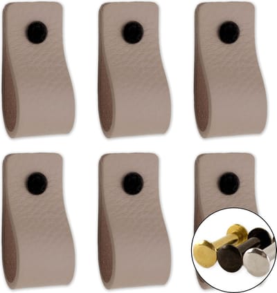 Leren handgrepen - Licht Grijs - 6 stuks - 12,5 x 2,5 cm - incl. 3 kleuren schroeven - Handgrepen leer - Leren meubelgreep - Leren handvaten kast - Leren lus - Handgreep kast leer - Leren greepjes - Handvat leer - Leren deurgreep - Leren handgreep