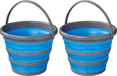 Opvouwbare/inklapbare emmer blauw/grijs - 2x stuks - 10 liter - Vis emmers - Camping emmer - Strand emmers opvouwbaar