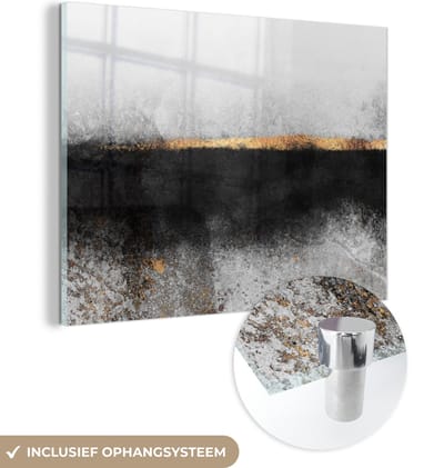 MuchoWow® Glasschilderij 120x90 cm - Schilderij acrylglas - Goud - Abstract - Luxe - Foto op glas - Schilderijen