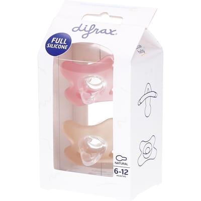 Difrax Fopspeen - Natural - 6/12 maanden - Siliconen - Raspberry/Caramel - 2 stuks