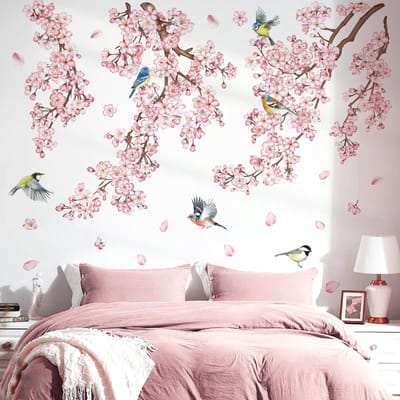 Allecto - Muurtattoo Kersenbloesem - Wanddecoratie - Roze - Muursticker Bloemen - Geschikt voor Kinderkamer - Meisjes Babykamer