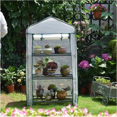 Plantenkas - Kweekkas Tuin - Planten Beschermen - Stevige Stalen Frame - 69x49x125 cm - Wit