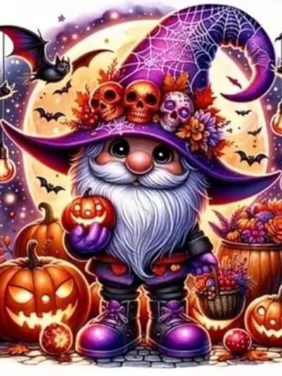 Diamond painting Kabouter halloween pompoen 30x40cm vierkante steentjes
