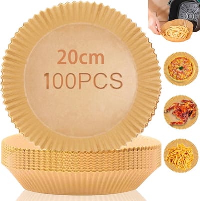 SnelShoppen - Bakpapier Rond 20-24 cm - 100 Stuks - Ideaal voor Air Fryers 5L-8L - Olie- en Waterbestendig - Keukenaccessoires voor Bakken en Koken