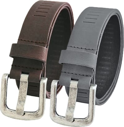 Landley Leren Geperforeerde Riemen Voordeelset - Duopack met 2 riemen - Breedte 4 cm - Dames en Heren - Echt Leer - Bruin en Grijs - Lengte totaal 105 cm / Riemmaat 85