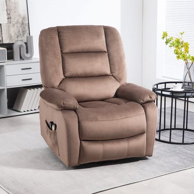 OKWISH Relaxfauteuil 90 x 93 x 110 cm - Elektrische Sta-op Hulp, Massage en Warmte - Voor Woonkamer en Herstel - Stof en Metaal - Bruin