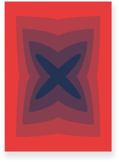 Poster 20x30 cm - Abstracte Kleurovergang - Kruis - Rood - Blauw - Vintage - Op-Art - Muurdecoratie - Wanddecoratie