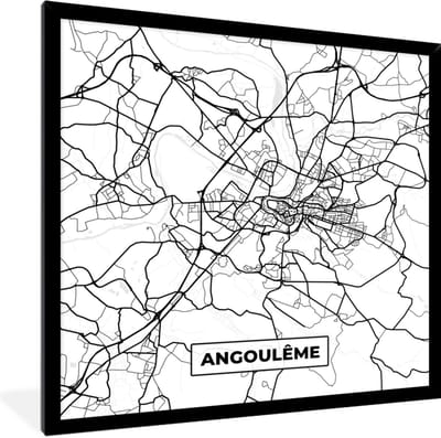 Fotolijst incl. Poster Zwart Wit- Angoulême - Stadskaart – Plattegrond – Kaart – Frankrijk - Zwart wit - 40x40 cm - Posterlijst