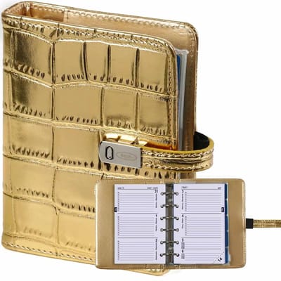 1311-14 hervulbare Pocket Ringband Agendaplanner Croco Goud 1 week per 2 paginas 2026-2027-2028