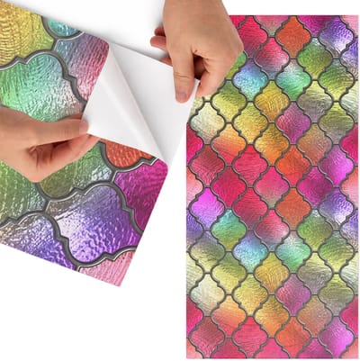 Tulup Meubelfolie - Regenboogkleurig glas-in-lood Decoratiefolie - 65x130 cm - Rood Meubelfolie - Meubel Wrap Folie - Modern Meubelfolie - Plakfolie Meubels - Keuken decoratie - Achtergronden en patronen
