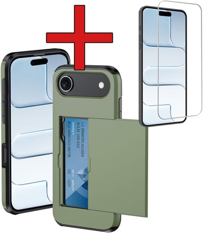 Hoesje Geschikt voor iPhone Air Hoesje Met Pasjeshouder Hard Case Met Kaarthouder Met Screenprotector - Hoes Geschikt voor iPhone Air Hoesje Pashouder Case - Donkergroen