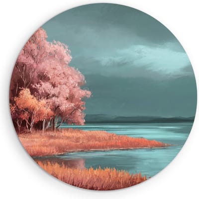 Saammp Muurcirkel Hout - Abstract kunstwerk - botanisch - Landschap - Natuur - Ø 90 - Wandcirkel - Wanddecoratie Cirkel - Muurdecoratie Woonkamer - Slaapkamer decoratie - Rond Schilderij