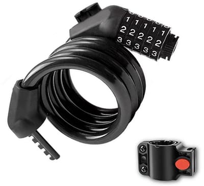 Fietsslot met cijferslot - Ø12mm / 120cm - Met vaste beugel - Kabelslot Fiets - Slot voor Fietsen - Motorslot - Fietssloten electrische fietsen - Code Kabelslot - Cijfercombinatieslot - Zwart