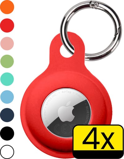 Hoesje Geschikt voor Apple AirTag 2e generatie Hoesje Sleutelhanger Houder - Siliconen Hoesje Geschikt voor Apple AirTag 2 Hoesje - Rood - 4 Stuks