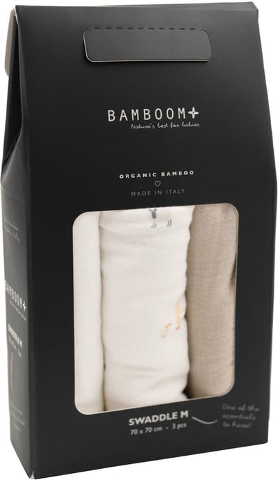 Bamboom Swaddle Muslin - Medium - 75 x 75 - Farm Buddies / Light Sand / Offwhite