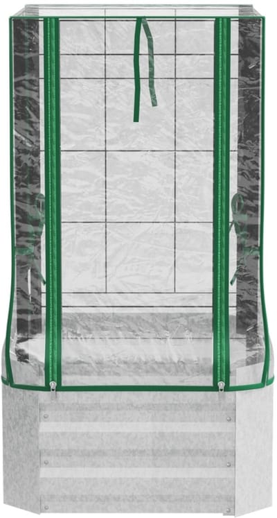 Wishdor - Verhoogde Plantenbak - Met Kweekkap En Klimrek - Weerbestendige Stalen Bak - Zilver - 53 X 53 X 90 Cm
